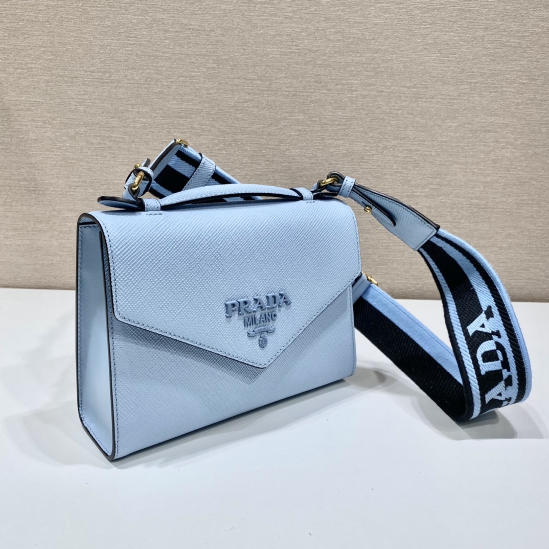 Prada Monochrome Saffiano Leather Handbag Bag Tote Blue 1BD317